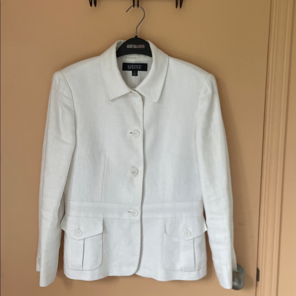 Kasper White Linen Blend Blazer Jacket
